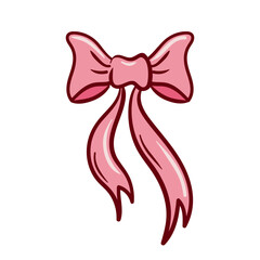 A playful vector illustration of a pink doodle bow, featuring curvy loops, soft shading, and whimsical linework for a cheerful, lightweight design.