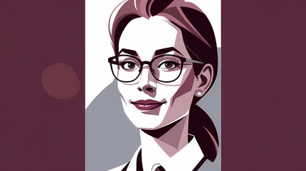 Stylish professional woman with glasses smiling gently, conveying competence and trust in business