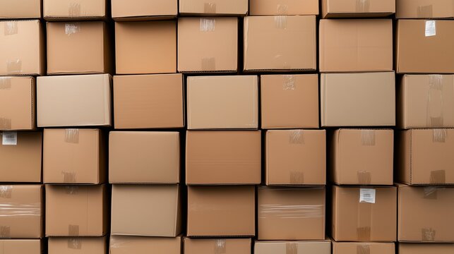 Cardboard boxes stacked for storage in warehouse setting - Powered by Adobe