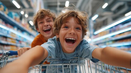 Joyful moments in a grocery store