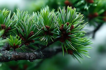 Closeup of pine needles and cones high resolution picture