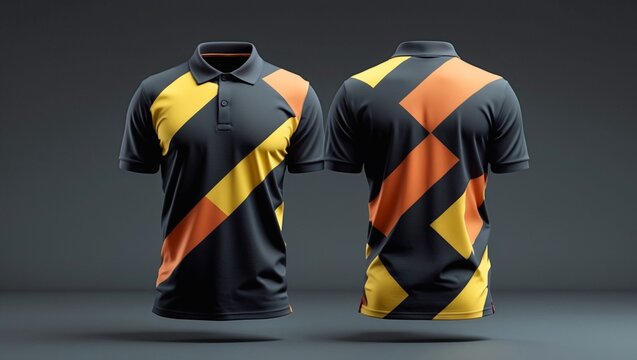 Sport Team Uniform Polo Template in Dark Charcoal with Bold Geometric Panels