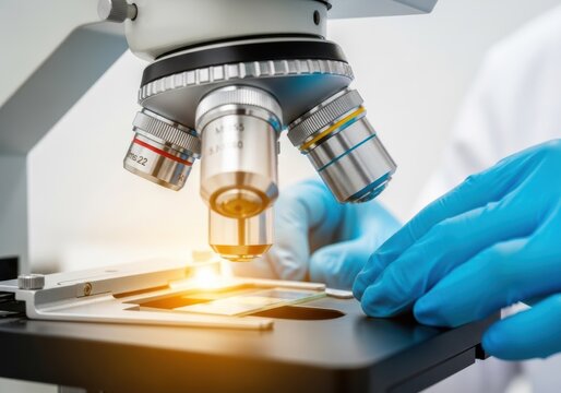 Close-up of a scientist using a microscope in a laboratory setting