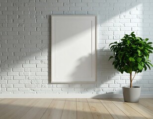 Vertical Poster Frame Mockup in Bright Minimal Loft Interior