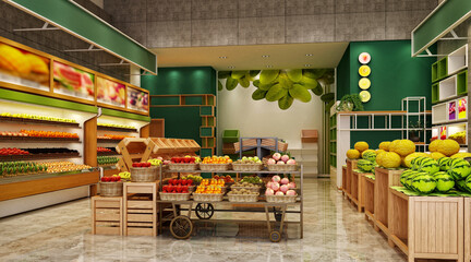 3d render grocery supermarket interior