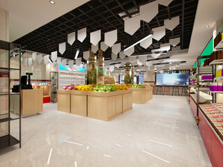 3d render grocery shop supermarket interior