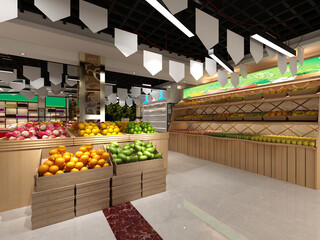 3d render grocery supermarket interior
