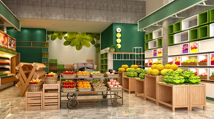 3d render grocery supermarket interior