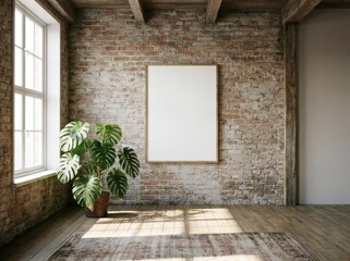 Vertical Poster Frame Mockup in Bright Minimal Loft Interior