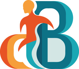 Stylized person intertwined with abstract letters c and b shapes