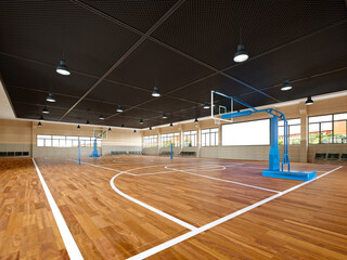 3d render basketball court interior view