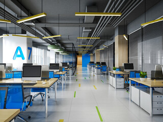 3d render modern working office interior