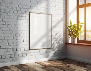 Vertical Poster Frame Mockup in Bright Minimal Loft Interior