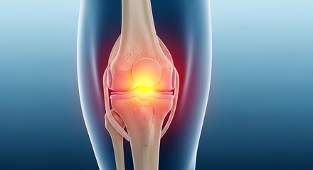 3D Medical Illustration of Painful Human Knee Joint with Inflammation