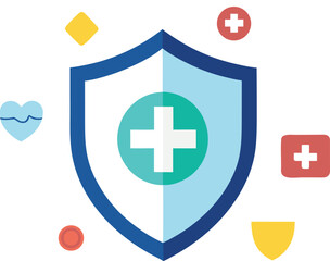 Fototapeta premium Health shield and medical symbols for protection and well-being concept