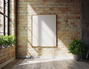 Vertical Poster Frame Mockup in Bright Minimal Loft Interior