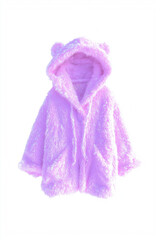 Lilac plush hoodie with bear ears isolated on a white background.