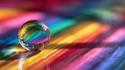 Crystal ball refracting vibrant rainbow light reflections