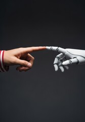 Human and robotic hands touching, representing connection and technology