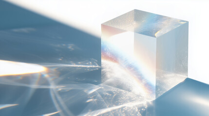 Light prism creating a rainbow on a reflective surface for Newton Day  