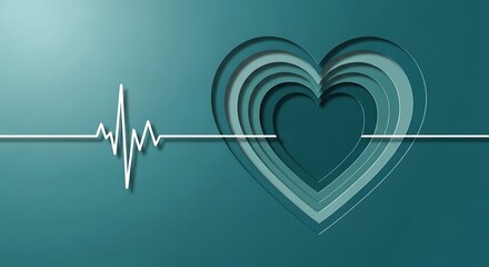 Layered teal heart graphic with white heartbeat line, symbolizing cardiology and heart health.