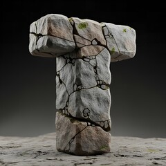 Stone Textured Letter T Alphabet Isolated Sculpture in Natural Style