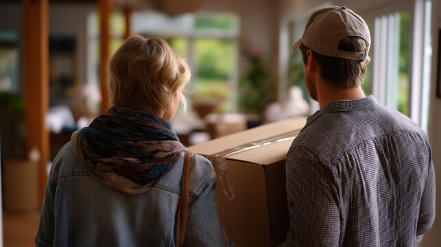 Relatives moving in new dwelling faceless family defocused home interior background residence relocation scene household transition moment moving day visualization with copy - Powered by Adobe