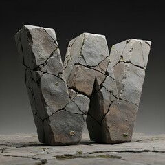 Detailed Stone Block Letter W Artistic Character Design Illustration
