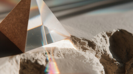 Transparent prism creating rainbow colors on white surface for Newton Day  