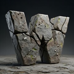 3D Rendered Detailed Stone Letter W Sculptural Typography Element