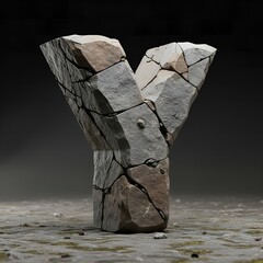 Stylized Rough Stone Letter Y Monolithic Rock Type Alphabet