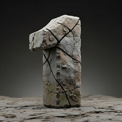 Detailed Stone Number One Sculpture Cracks and Fissures Against Dark Background