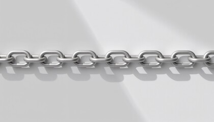 Close up of metallic silver chain on smooth light surface in modern style.