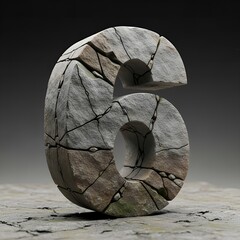 3D Rendered Stone Number Six with Cracks and Damage Isolated