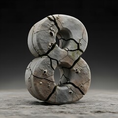 Rough Detailed Cracked Number Eight Stone Sculpture on Surface Design