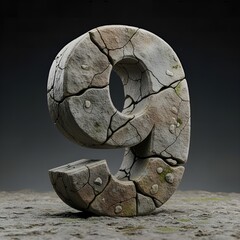 Realistic Stone Cracked Nine Number Isolated Decoration with Moss Detail