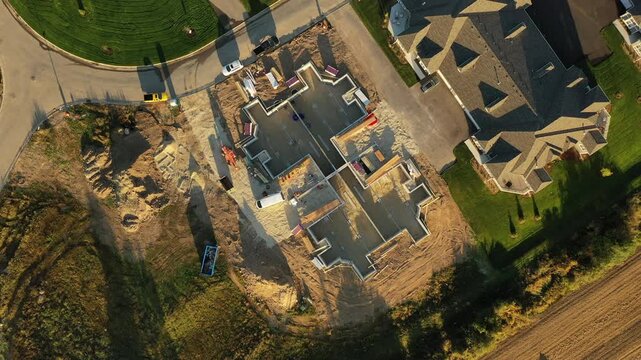  New construction house. Aerial view of a constraction site.  