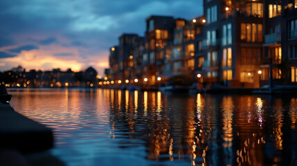 Evening view of beautiful dwellings of contemporary architecture defocused twilight background modern residential structures nighttime housing display architectural design