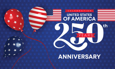 USA Patriotic 250 Bold Shape Anniversary Banner. American Geometric Stars Background