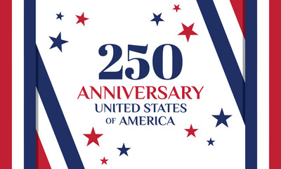 Fototapeta premium 250 Anniversary United States Classic Stripes Banner.Red White Blue Vertical Ribbon Patriotic Background