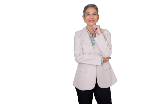 Senior businesswoman posing with confidence on transparent background, smiling and looking at camera - Powered by Adobe
