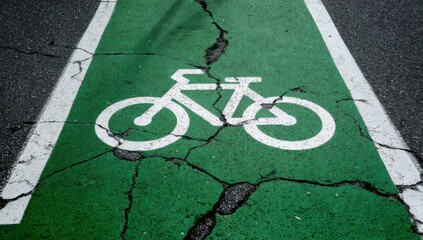 bike lane with a white bicycle symbol