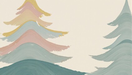 Abstract watercolor trees in pastel shades against a cream background