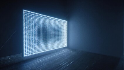 Luminous grid-like structure in a dark space, radiating light