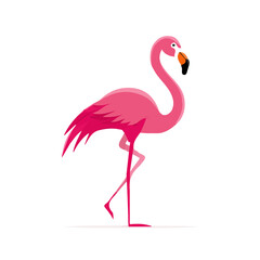 Minimalist illustration, A clipart flat 2D icon, minimal design, simple illustration with EPS format design of a pink flamingo isolated on white and transparent background