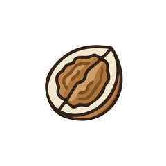 Attractive Minimalist illustration, A clipart flat 2D icon, simple illustration with EPS format design of a walnut half isolated on white and transparent background