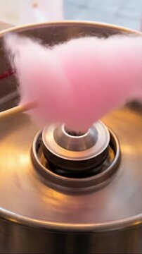 Sweet pink sugar strands spun into fluffy cotton candy