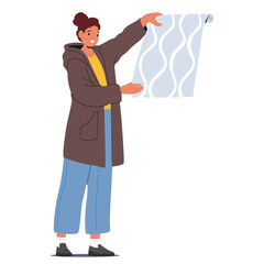 Interior design decorator choosing textured wallpaper style, and color for aesthetic home renovation