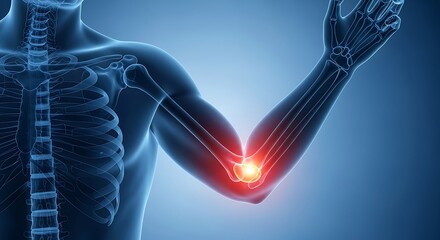 Elbow Joint Pain Medical Illustration. Human Anatomy 3D Render with Highlighted Skeletal Structure.