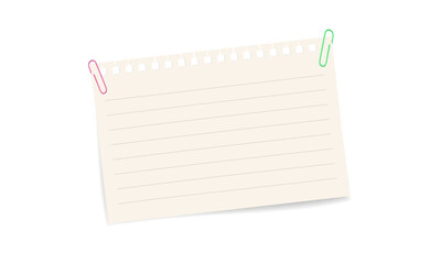 Vector illustration of white paper sheet with 3D paper clip. Realistic blank note for message, reminder, or corporate stationery design.